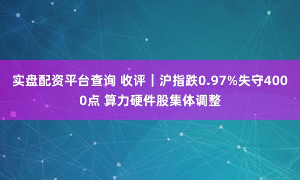 实盘配资平台查询 收评｜沪指跌0.97%失守4000点 算力硬件股集体调整