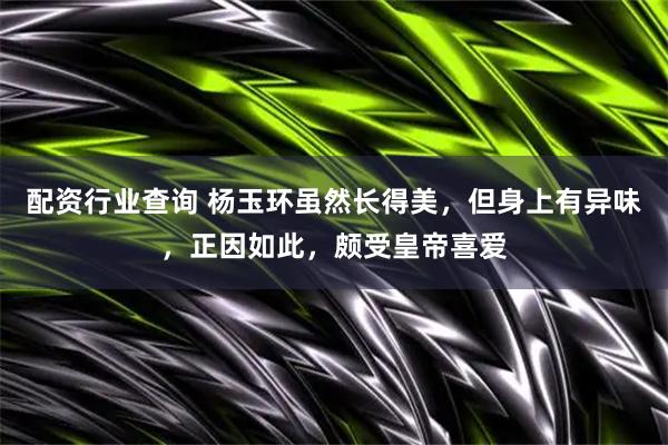 配资行业查询 杨玉环虽然长得美，但身上有异味，正因如此，颇受皇帝喜爱